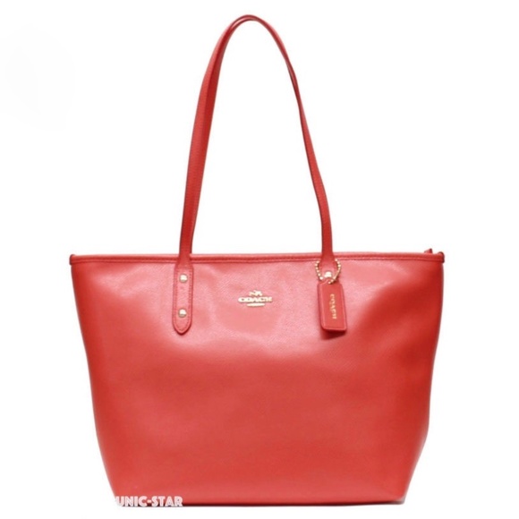 Coach Crossgrain Leather City Zip Tote- Watermelon